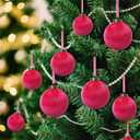 HyDren 24 Pcs Hot Pink Velvet Christmas Ornaments Balls Bulk Flocked Christmas Tree Ornaments 3.15, 2.76, 2.36 Inch Shatterproof Hanging Xmas Tree Balls Decor for Xmas Decorations