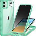 CENHUFO Privacy for iPhone 11 Case, Full Body Phone Case with Built-in 9H Tempered Glass Privacy Screen Protector and Camera Lens Protector, Anti Peep Spy Shockproof Bumper Clear Cover - Green
