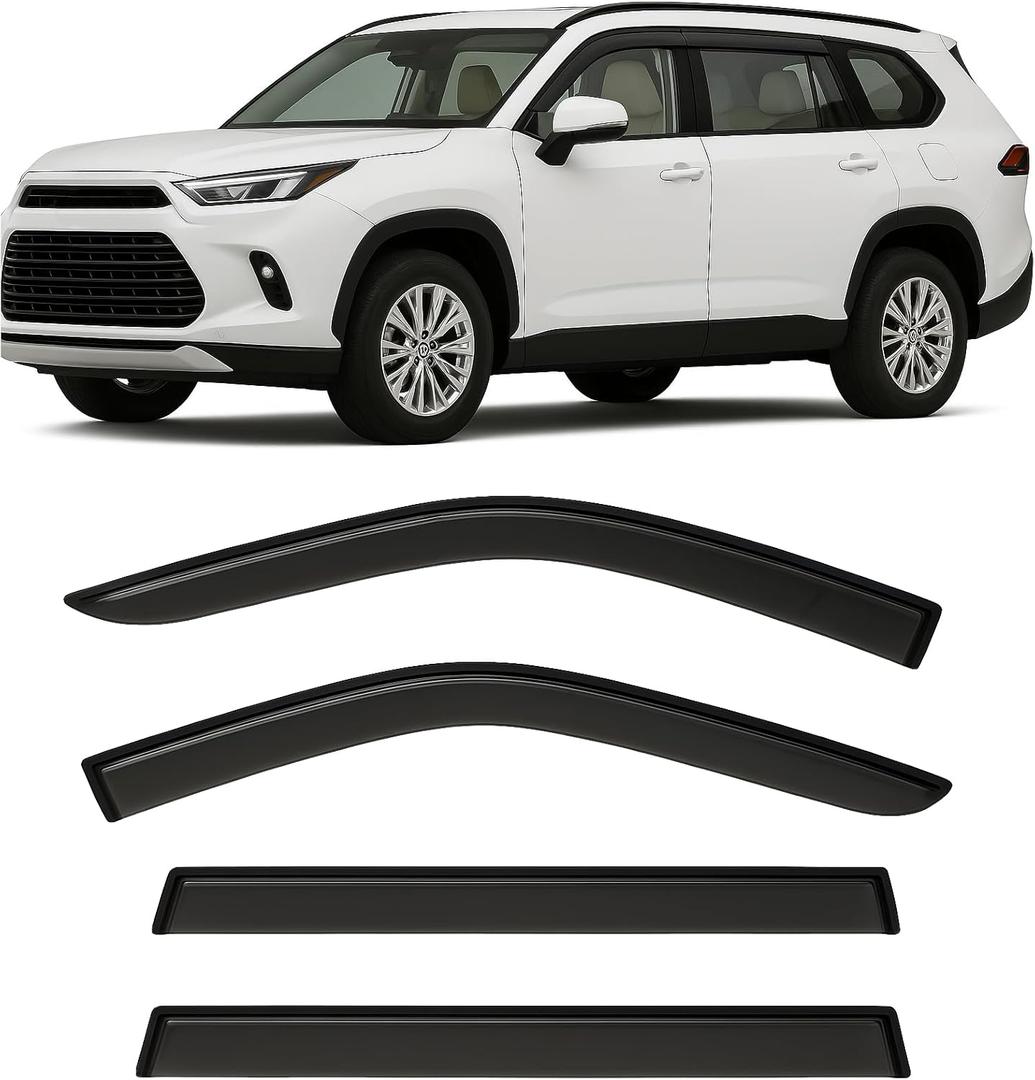 2024-2026 Tape-On Side Window Visor Deflectors for Toyota Grand Highlander Rain Guards XLE Limited Platinum MAX Hybrid Smoke & for Lexus TX 350 500h Premium AWD Luxury Hybrid 2024-2026