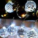 BBTO LED Disco Ball String Light Battery Powered Mirror Balls Ornaments for Outside Backyard Porch 70s 80s Disco Party Supplies(1.57 Inch,Silver White)