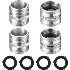 M MINGLE Garden Hose Adapter, Male to Male, Female to Female, 3/4 Inch Stainless Steel Connector, 4-Pack with Extra 4 Washers