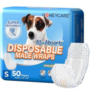 HONEY CARE All-Absorb A26 Male Dog Wrap, Only 30 Count, Small