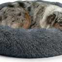 Active Pets Premium Medium Donut Dog Bed, Fits Up to 45 lbs, Removable Cover & Washable Cushion, Plush Long Pile Faux Fur Fabric, Portable Beige Pet Bed Furniture for Puppies Adult Canines & Cats