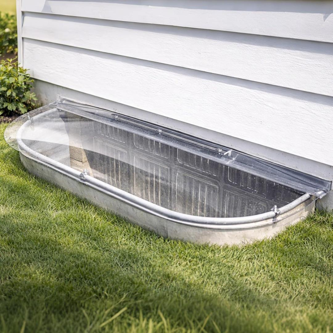 Vercraft 42" W x 13" L Sloped Elongated Egress Window Well Covers with Rust-Free Aluminum Bracing for Snow and Rain UV Resistant Clear Polycarbonate Basement Outside Against Debris for Garden Yard