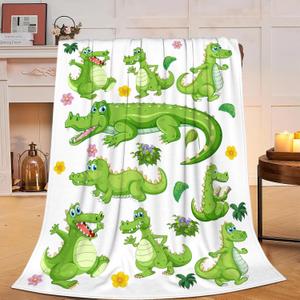 Alligator Blanket Super Soft Warm Crocodile Fleece Throw Blanket Cozy Fluffy Cartoon Alligators Animal Lightweight Flannel Gifts Blankets for Kids Adults 50"X40"