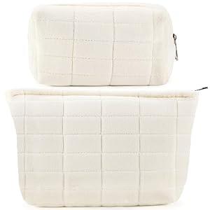ZLFSRQ 2Pcs Makeup Bag for Women Trendy Large Capacity Cosmetic Bags Plush Pencil Case White Checkered Pouch for Purse Coquette Zippered Toiletry Bag Organizer Y2K Aesthetic Pencil Pouch