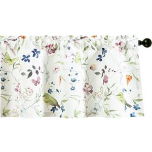 Leeva Birds Printing Curtains for Kitchen Windows, Spring Plants Patterned Valances for Windows, Linen Textured Decorative Valances for Bedroom, 52 x 18, Rod Pocket Top (A3)