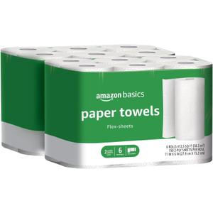 Amazon Basics 2-Ply Flex-Sheets Paper Towels, 12 Basics Rolls = 32 Regular Rolls, Everyday Value with 150 Sheets per Roll Amazon Basics 2-Ply Flex-Sheets Paper Towels, 12 Basics Rolls = 32 Regular Rolls, Everyday Value with 150 Sheets per Roll