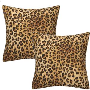 Floral Throw Pillow Covers 18x18 Inch Set of 2, Vintage Chinoiserie Decorative Pillow Cases for Couch Sofa Bed Living Room Home Decor (Leopard Print)