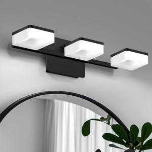 Black LED Bathroom Vanity Light, Modern Wall Lighting Fixtures, 3-Light Bathroom Lighting Fixtures Over Mirror, 360 Rotate Acrylic Matte Black Vanity Lights for Bathrooms