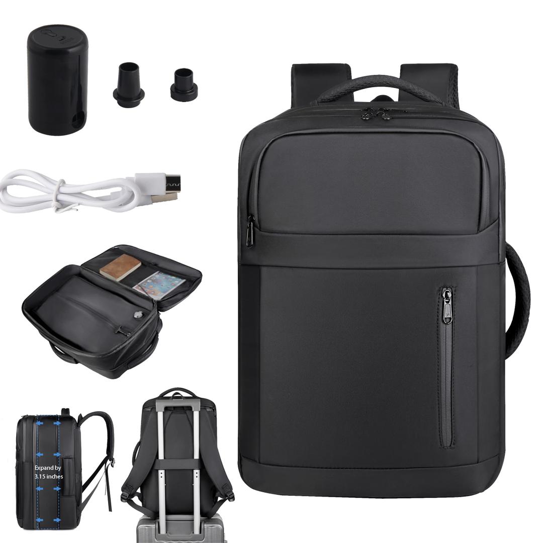 15.6 Inches Vacuum-sealed travel computer backpack, Water-Resistant, With vacuum pump, Multiple Compartments, Anti-theft combination lock (jet black)