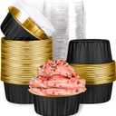 Mini Aluminum Foil Cupcake Baking Cups with Lids (40pcs, 5oz) Round Cupcake Foil Liners Tart Pie Tin Pan Holder - Disposable Mini Cake Containers Flan Molds for Pudding, Souffle, Party, Wedding (Black)