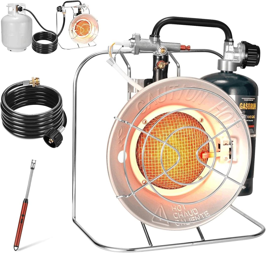 Outdoor Multi-Use Portable Propane Patio Heater/Cooker, 18,000 BTU include USB Lighter, Gas Camping Heater for Tent Hunting, Fishing,RV (Fuel not included) (Small 2-in-1)