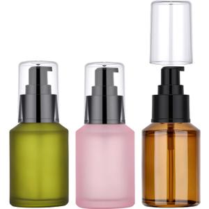 Segbeauty 2oz Frosted Glass Pump Bottle Dispenser, 3pcs Empty Travel Size Bottles with Pump, 15ml Refillable Travel Lotion Container, Mini Liquid Containers for Creams Oils Bottle in Mixed Color