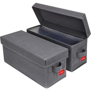 Upgrades CD Storage Box - Perfect CD Case Storage Solution, Stackable CD Organizer with Lid, Pack of 2 CD Holder 14.37 x 5.5 x 6.3 Inches - Holds 70 Jewel Cases - Grey