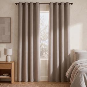 Linen Look 100% Blackout Bedroom Curtains, 63 Inch Long, Taupe, 50"W x 63"L