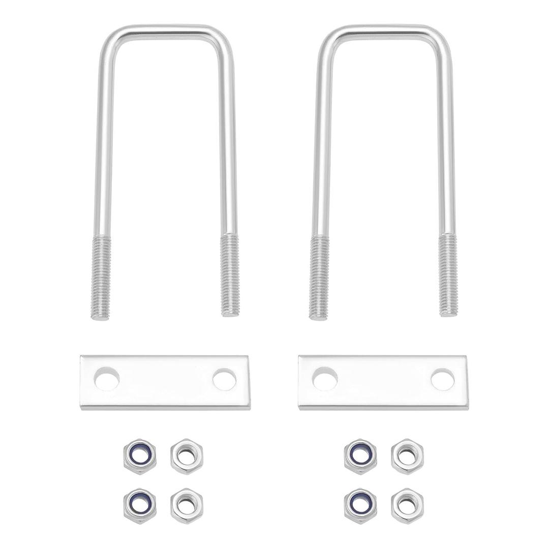 2 x 2 Sets U Bolt Kits Galvanized Iron Square U Bolts with M10 Nuts Frame Plate for Cars Trailers Pipe Plumbing Industrial Applications