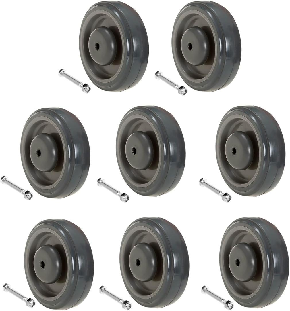 Shopping Cart Wheels Replacement 5 inch 4 Pack TPU Silent Caster Wheels with Screws Fit Most Carts for Supermarket (Gray)