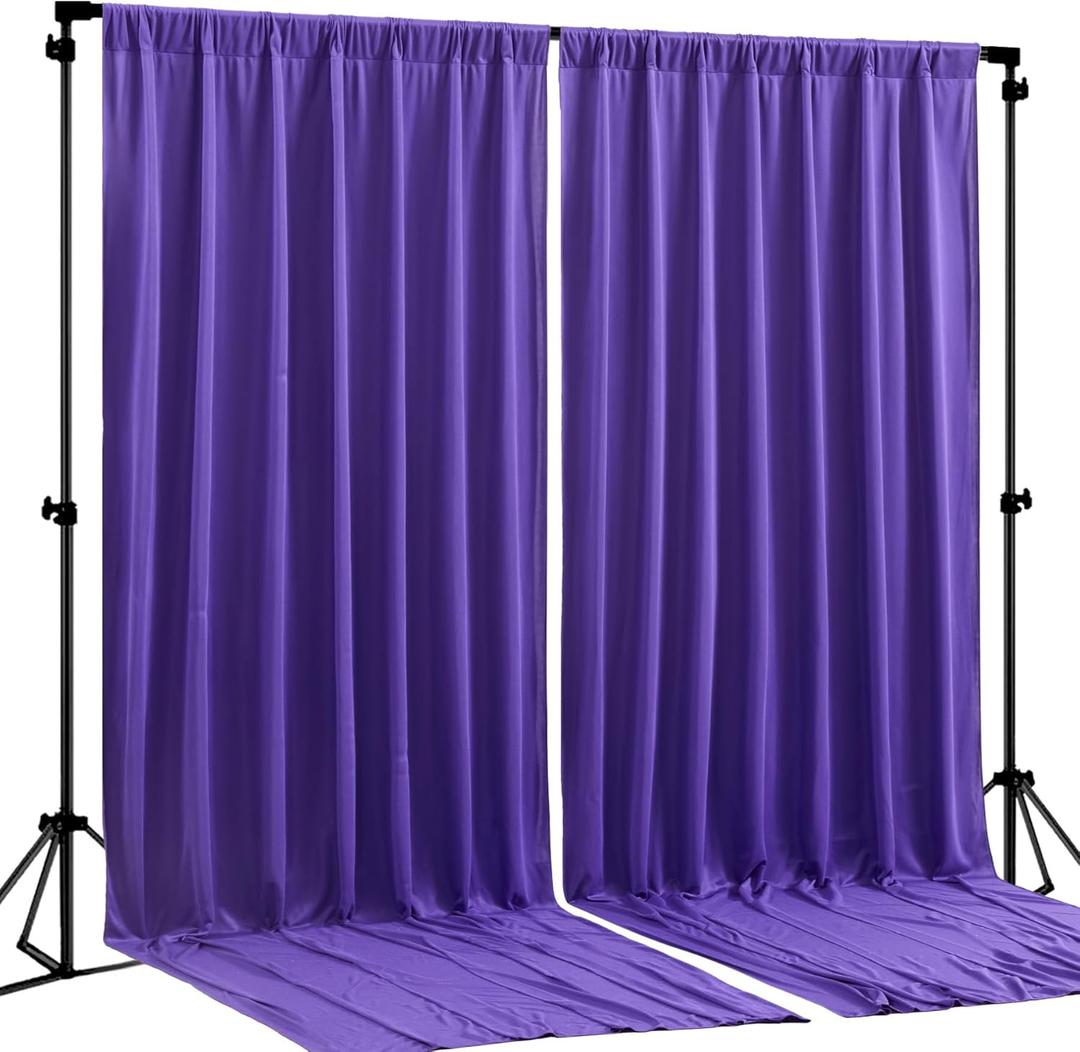 Purple Backdrop Curtains 2 Panels-Wrinkle-Free Purple Curtains Polyester Photography Drapes for Baby Shower Birthday Party Photo Background Backdrop Stand- 8 X10FT