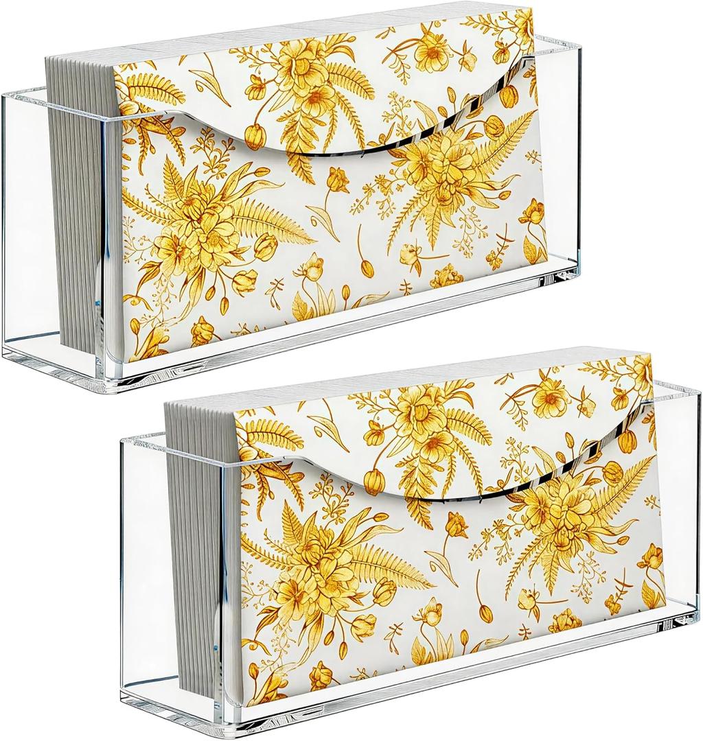 2-Pack Value Acrylic Napkin Holder, Clear Waterproof Vertical Guest Towel Holder, Disposable Hand Towels Tray for Bathroom/Hotel/Kitchen/Dining Table