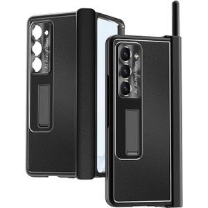 Miimall for Samsung Galaxy Z Fold 5 Case with S Pen, Z Fold 5 Case+Stylus Pen with Pen Holder+Tempered Glass Screen Protector+All-Inclusive PU Leather Case for Galaxy Z Fold 5 2023(Black)