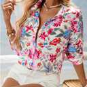 SweatyRocks Women's Button Down Shirts Long Sleeve Floral Print Blouse Dressy Casual Tops (L)