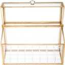 HighFree 24 Slots Glass Lipstick Organizer - Gold Vintage Transparent Display Box With Lid & Removable Dividers for Lip Gloss