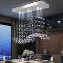 Finktonglan Crystal Chandelier for Kitchen Island, Modern Crystal Pendant Ceiling Light Fixture for Dining Room Linear Flush Mount Ceiling Lights, GU 10 Bulb, L31.5'' x H30.3'' (MP070-Chrome)