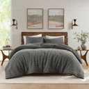 Woolrich King Comforter Set Cotton Waffle Pre-Stone Washed, Oversized Comforter, All Season Down Alternative Overfilled Comforter, Lyon, King/Cal King Charcoal 3 Piece