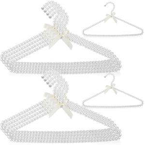 Threan 10 Pcs 16 Inch Pearl Clothes Beaded Clothing Hanger with Ribbon Bowknot Metal Elegant Clothes Standard Hanger for Women Bride Wedding Dress Coat Shirt (White)
