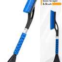 EcoNour 27" Aluminum Car Snow Scraper and Brush | Weaved Bristle Head with Metal Body Ice Scraper for Car Windshield | Tough Show Shovel with Ergonomic Foam Grip Winter Accessory (Blue)