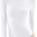 PUMIEY Women's Crew Neck Long Sleeve Bodysuit Second-skin Feel Tops Smoke Cloud Collection ,Size -L, 03 Splashed White