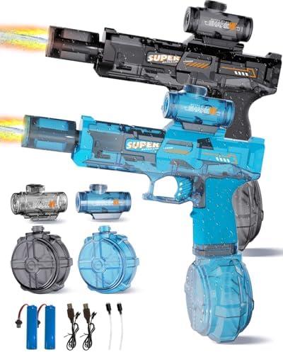2Pcs Electric Water Gun for Kids Adults,Automatic Squirt Gun with Flashing Muzzle, 26FT Range, Leak-Proof Rechargeable Water Blaster for Summer Pool Beach Water Fights (Black+Blue)