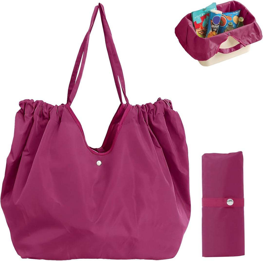 Reusable Grocery Bags,Reusable Shopping Bags,Folding Bags Totes,Stretchable and shrinkable shopping bag for Groceries (Rose Pink)
