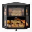 WOWLIVE Corner Bread Box for Kitchen Countertop, Double Layer Bamboo Bread Storage Container, Large Farmhouse Bread box with Acrylic Wavy Door Panel, Under Cabinet Organizer (Black, Medium)
