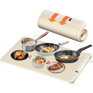 Warming Mat for Food, Upgrade Graphene Full Surface Heating in 10s, Electric Warming Tray with 6 Temperture Settings & 6 Hours Timer, Food Warming Mat for Gatherings, Parties, Daily Use (Beige)