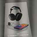 4 in 1 Wireless Charger with Headphone Stand for iPhone 17 16 15 14 13 12 Pro Max, Apple Watch 11 10 Ultra SE, AirPods Max 4 & Samsung S25-15W Gaming Desk Organizer (Adapter Not Included)(White)