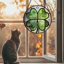 Stained Glass Window Hanging - St. Patrick's Day Green Irish Themed Gifts Sun Catcher Door Home Clover Decor Suncatcher Christmas Mother's Day Birthday Gifts for Women Men Mom Nana 15 in