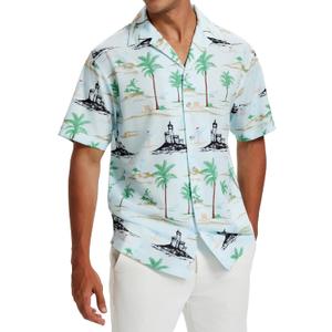 Vytroon Men's Hawaiian Shirts Wrinkle Free Short Sleeve Button Down Tropical Beach Vacation Shirt Mint- Tree & Tower, X-Large 