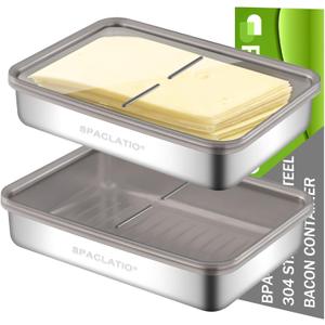 Cheese Container for Refrigerator, 2 Pack 304 Stainless Steel Airtight Deli Meat Storage Containers with Lids for Fridge, Dishwasher Safe Food Storage Containers Fridge Organizers and Storage(42 OZ)