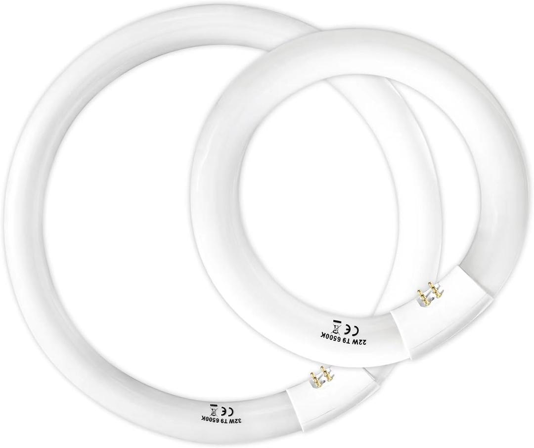 FC8T9 22W and FC12T9 32W Set Daylight, 8 inch T9 22 Watts Circular Light Bulbs, 12 inch 32 Watts Circline Bulb CRI 80, 6500K 3350 Lumen G10q