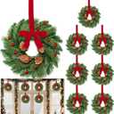 8 Pcs Mini Christmas Wreath for Cabinets Kitchen, 12 Inch Small Christmas Wreaths with Lifelike Norfolk Pine Aspen Fir Tips Cones Red Berry Bow Xmas Door Wreath for Front Door Porch Wall Window Indoor