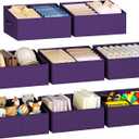 DIMJ Large Closet Shelf Organizer Bins 8 Packs with Handles and Divider, Fabric Trapezoid Storage Baskets, Foldable Clothes Containers Box for Shelf, Towel, Book, Toy, Purse, Hats, Purple