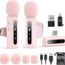 USB C Lavalier Microphone Wireless Mini Mic for Type-C Android Phone/Tablet/PC Video Recording Clip-on Mics with Rotatable Clip&Denoise Recording, Ideal for Vlog Tiktok Youtube Content Creator, Pink