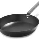 Merten & Storck Pre-Seasoned Carbon Steel 12 Frying Pan Skillet, Use on Induction, Stove and Grill, Durable, Even-Heating, for Searing, Grilling, Oven Use, and Campfire, Indoor/Outdoor (Black)