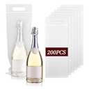 GSHYMXT 200 Pcs To Go Bags for Wine with Handles - 6.3" x 15.7" Thick Clear Plastic Bags with Handles - Great for Restaurant Bar Party Wedding Travel Gifts - Tamper Proof Seal