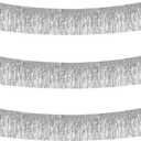 BEISHIDA 3 Packs 30 Feet Metallic Foil Fringe Garland Tinsel StreamersShiny Silver Wall Hanging Tinsel Fringe Banners for Wedding Birthday Party Decoration Halloween Christmas New Year