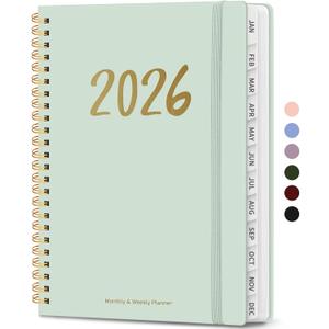 4 x 2026 Planner - Weekly and Monthly Planner, January 2026 to December 2026, Spiral Bound 2026 Calendar Planner Book, Inner Pocket, Perfect for Office Home School Supplies - A5 (6.3" x 8.5"), Mint