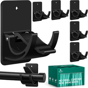 No-Drill Curtain Rod Brackets, 6 Pack Adhesive Holders for Rental Homes