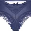 Womens Lace G-String Thongs Panties Underwear Low Rise T-Back Underpants (Blue, S)